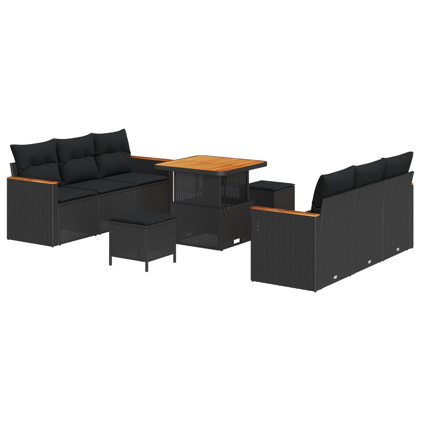 Set Divano da Giardino 9 pcs Nero polyrattan | homemem39