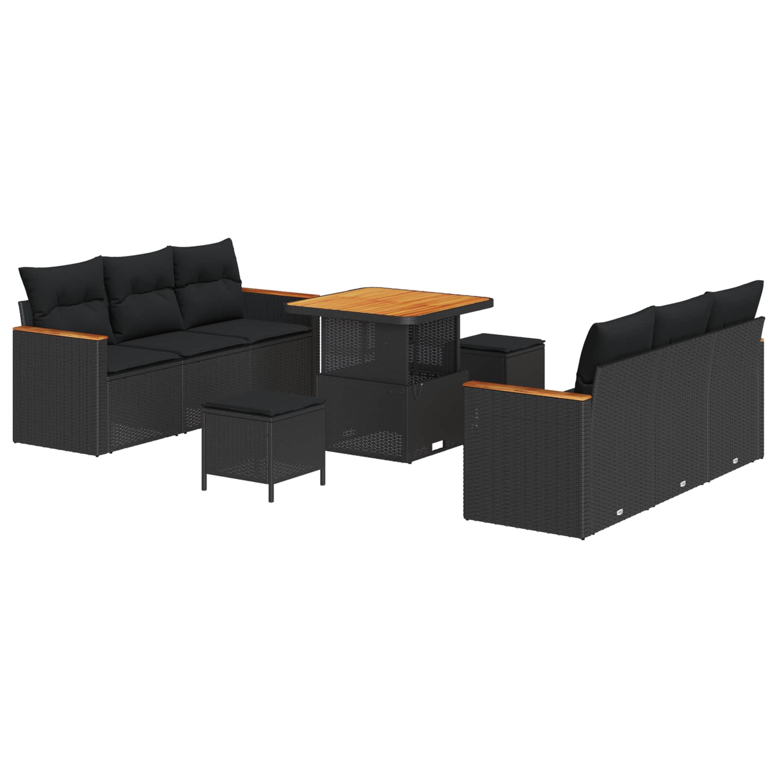 Set Divano da Giardino 9 pcs Nero polyrattan | homemem39