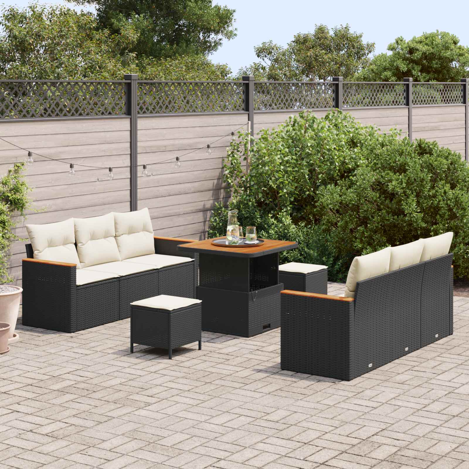 Set Divano da Giardino 9 pcs Nero polyrattan | homemem39