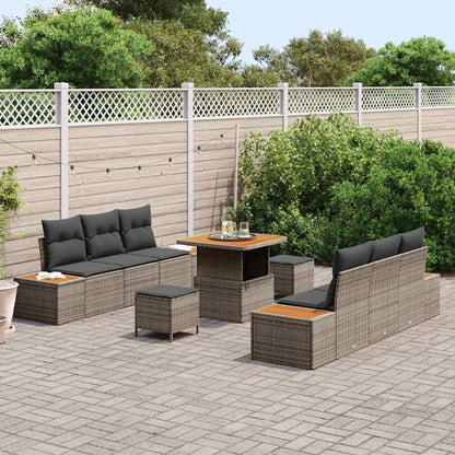Set Divano da Giardino 9 pcs Grigio polyrattan