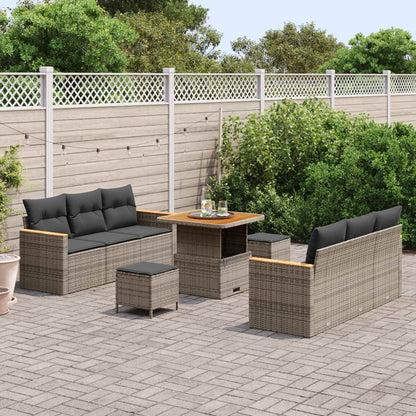 Set Divano da Giardino 9 pcs Grigio polyrattan | homemem39