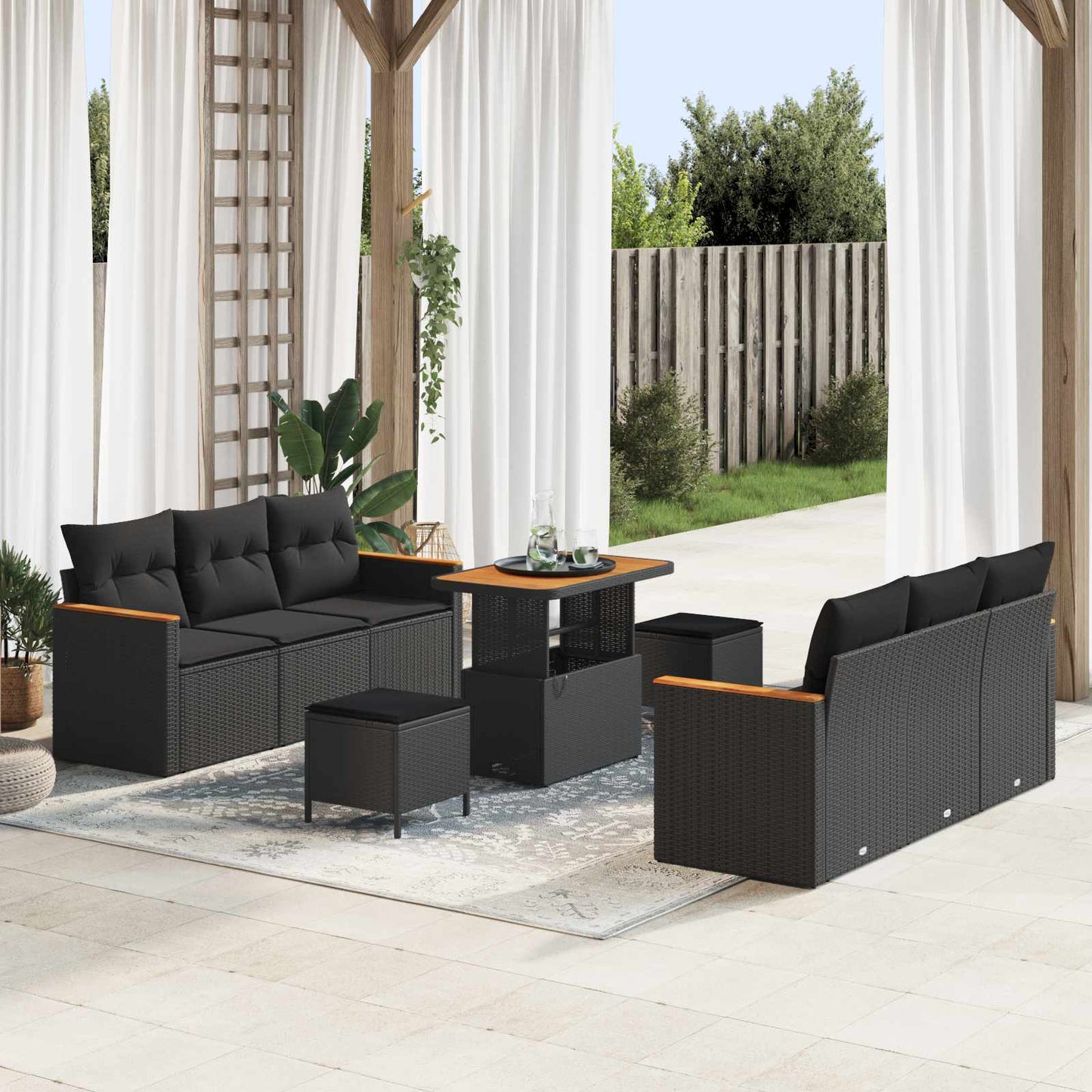 Set Divano da Giardino 9 pcs Nero polyrattan | homemem39