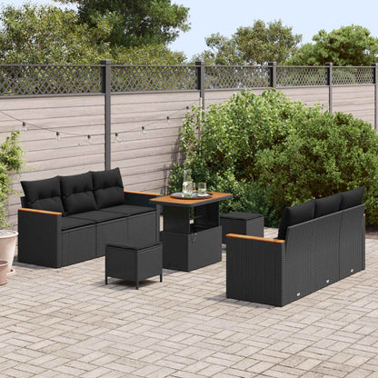 Set Divano da Giardino 9 pcs Nero polyrattan | homemem39