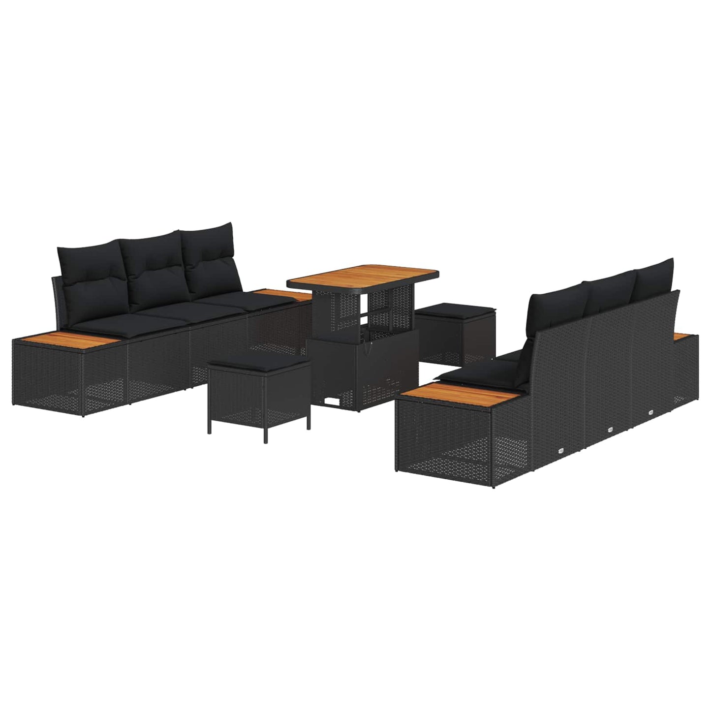 Set Divano da Giardino 9 pcs Nero polyrattan