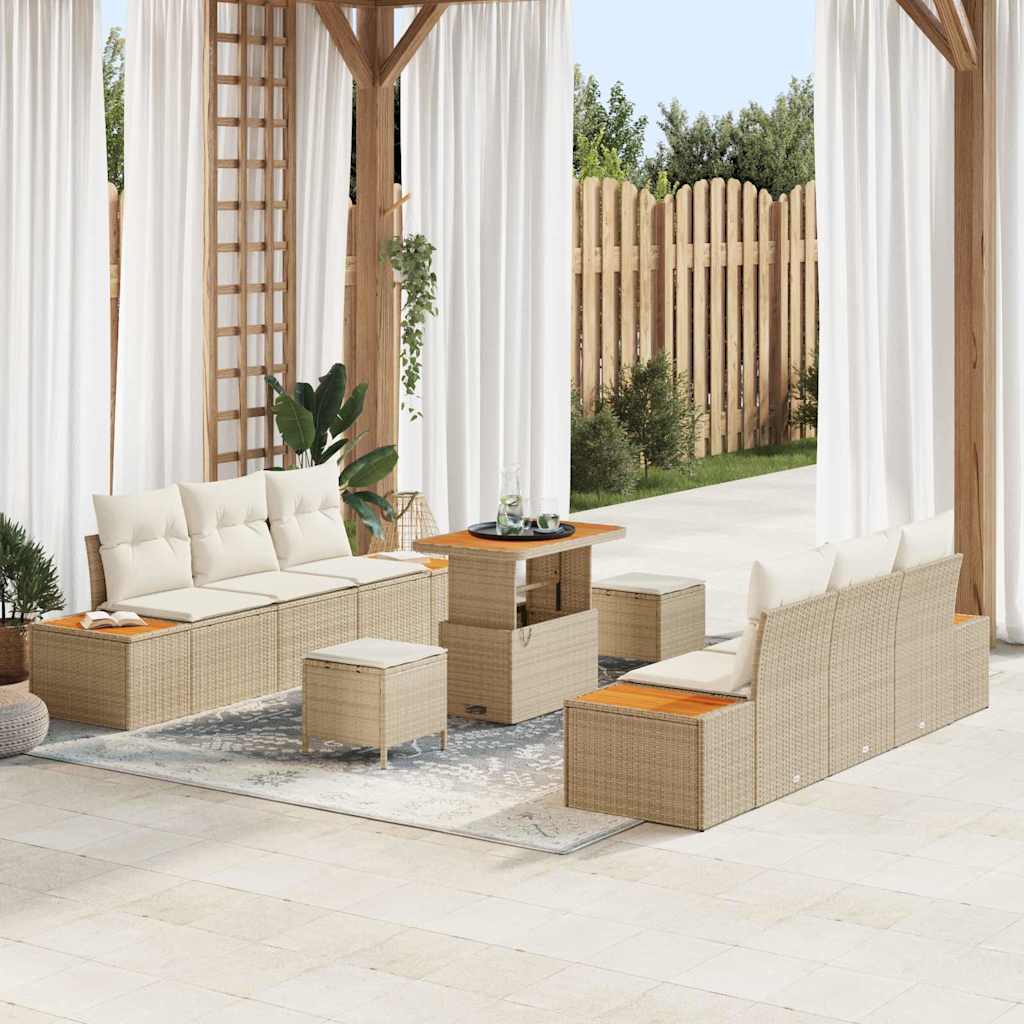 Set Divano da Giardino con cuscino 9 pcs Beige Poly Rattan - homemem39