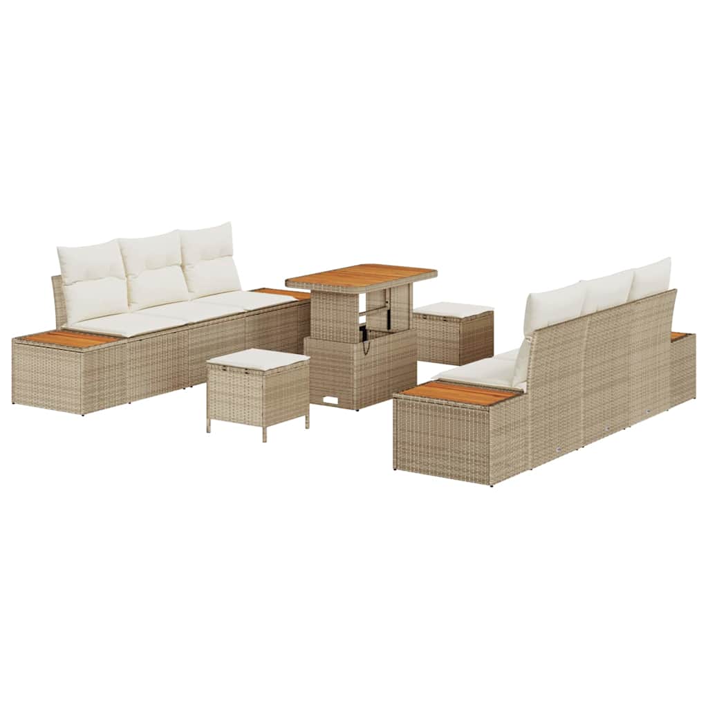Set Divano da Giardino con cuscino 9 pcs Beige Poly Rattan - homemem39