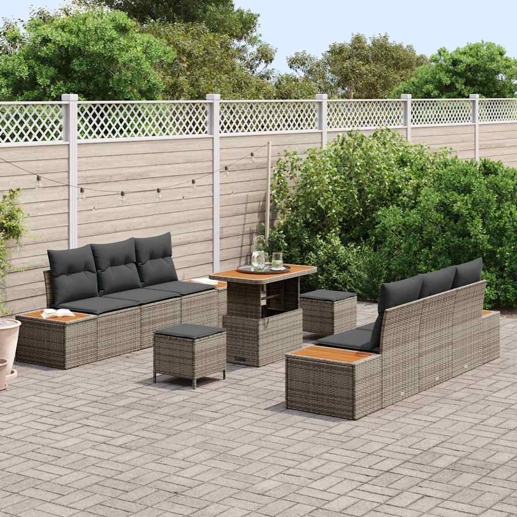 Set Divano da Giardino con cuscino 9 pcs Grigio Poly Rattan - homemem39