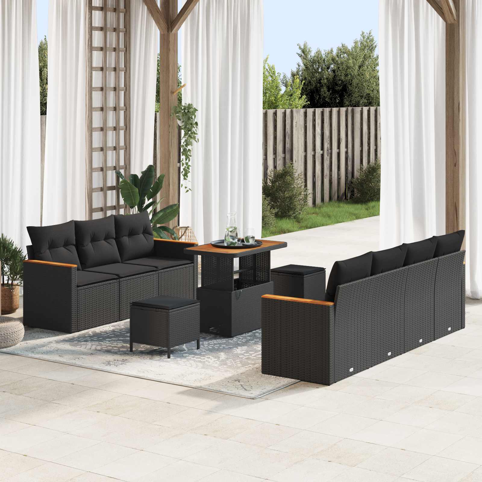 Set Divano da Giardino 10 pz Nero polyrattan | homemem39