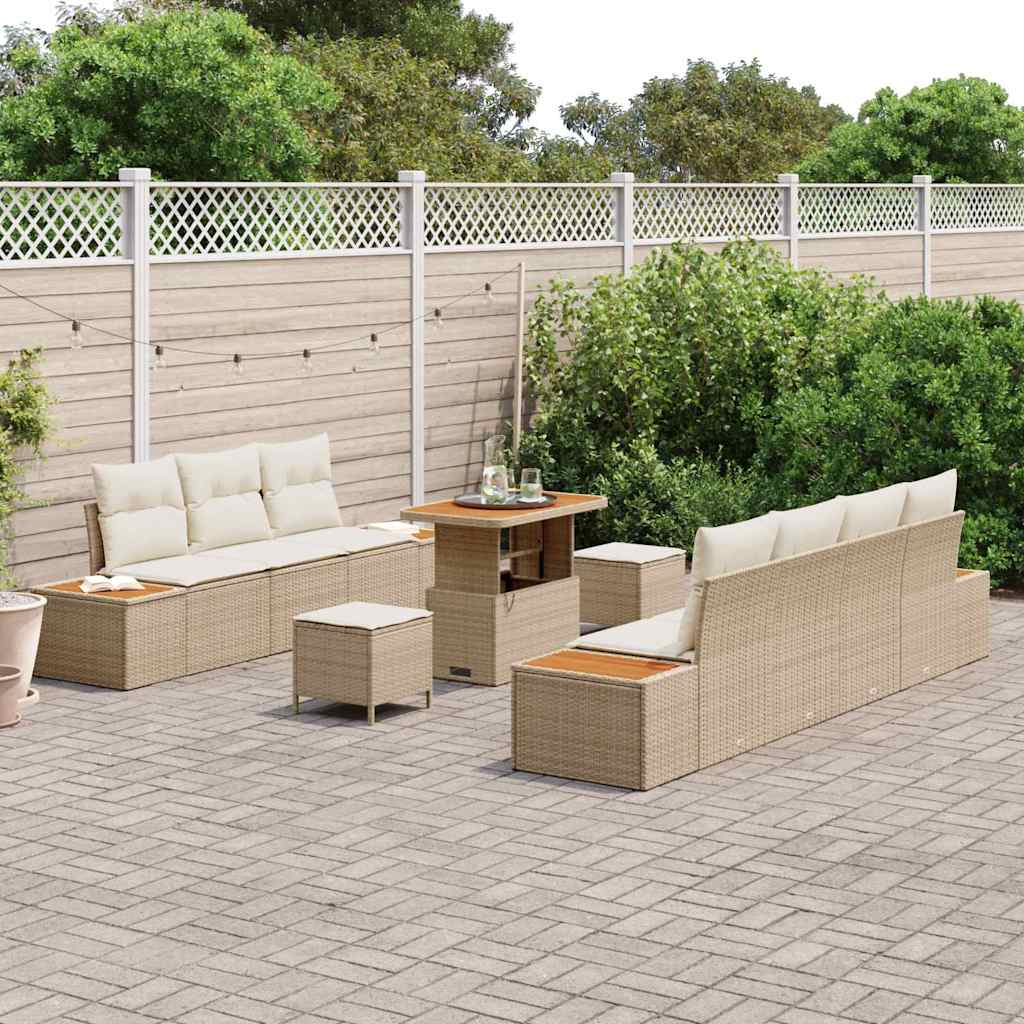 Set Divano da Giardino con cuscino 10 pcs Beige Poly Rattan - homemem39