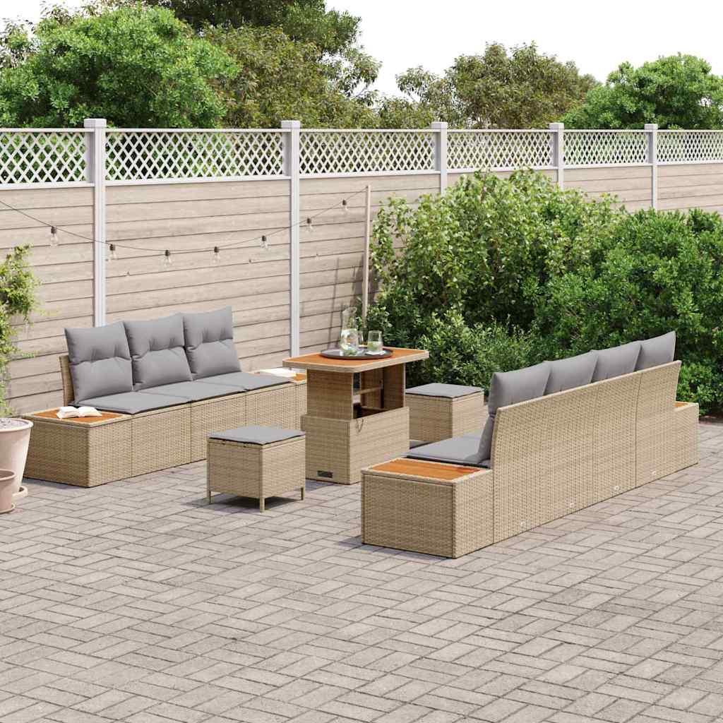 Set Divano da Giardino con cuscino 10 pcs Beige Poly Rattan - homemem39