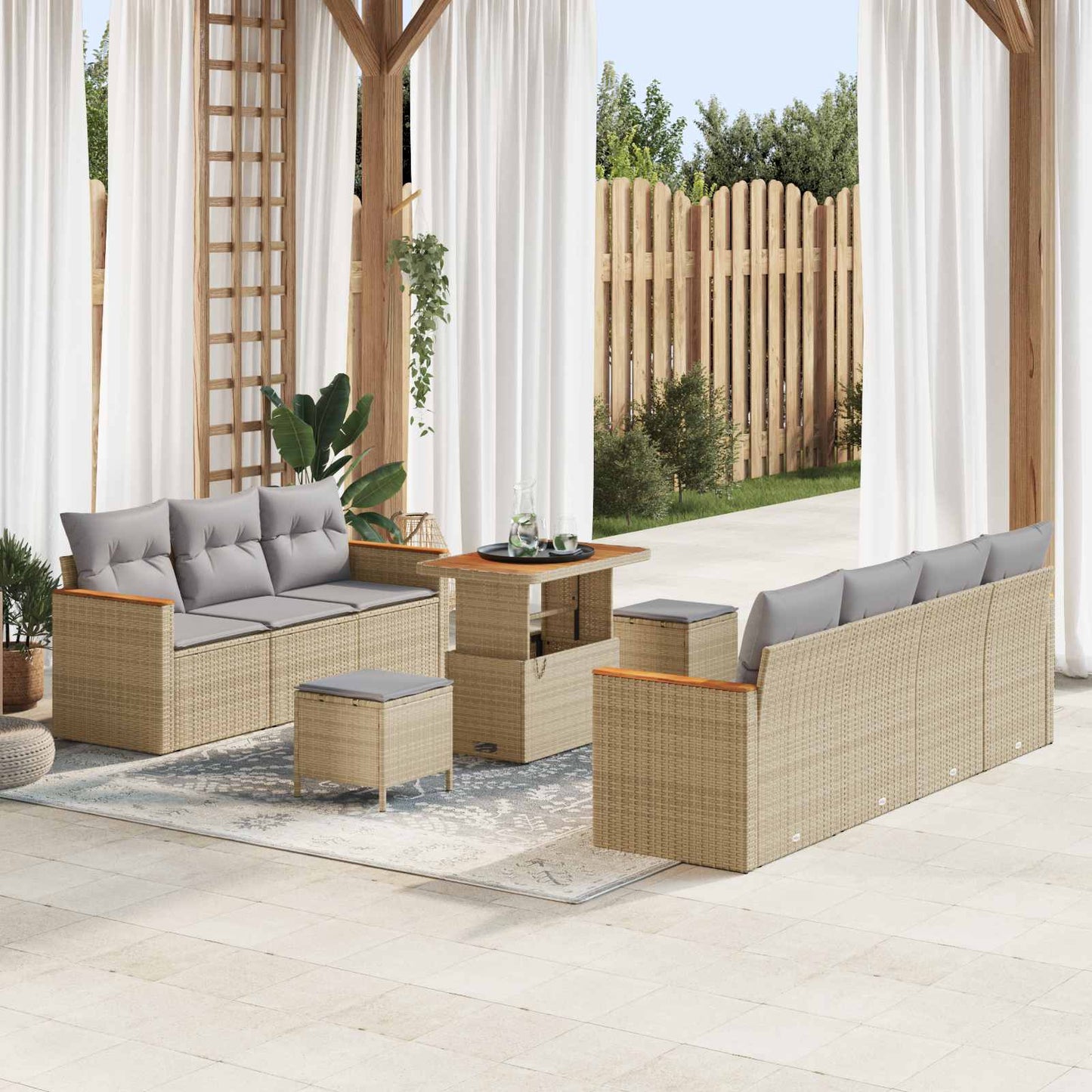Set Divano da Giardino 10 pcs Beige polyrattan | homemem39