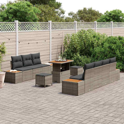 Set Divano da Giardino con cuscino 10 pcs Grigio Poly Rattan - homemem39