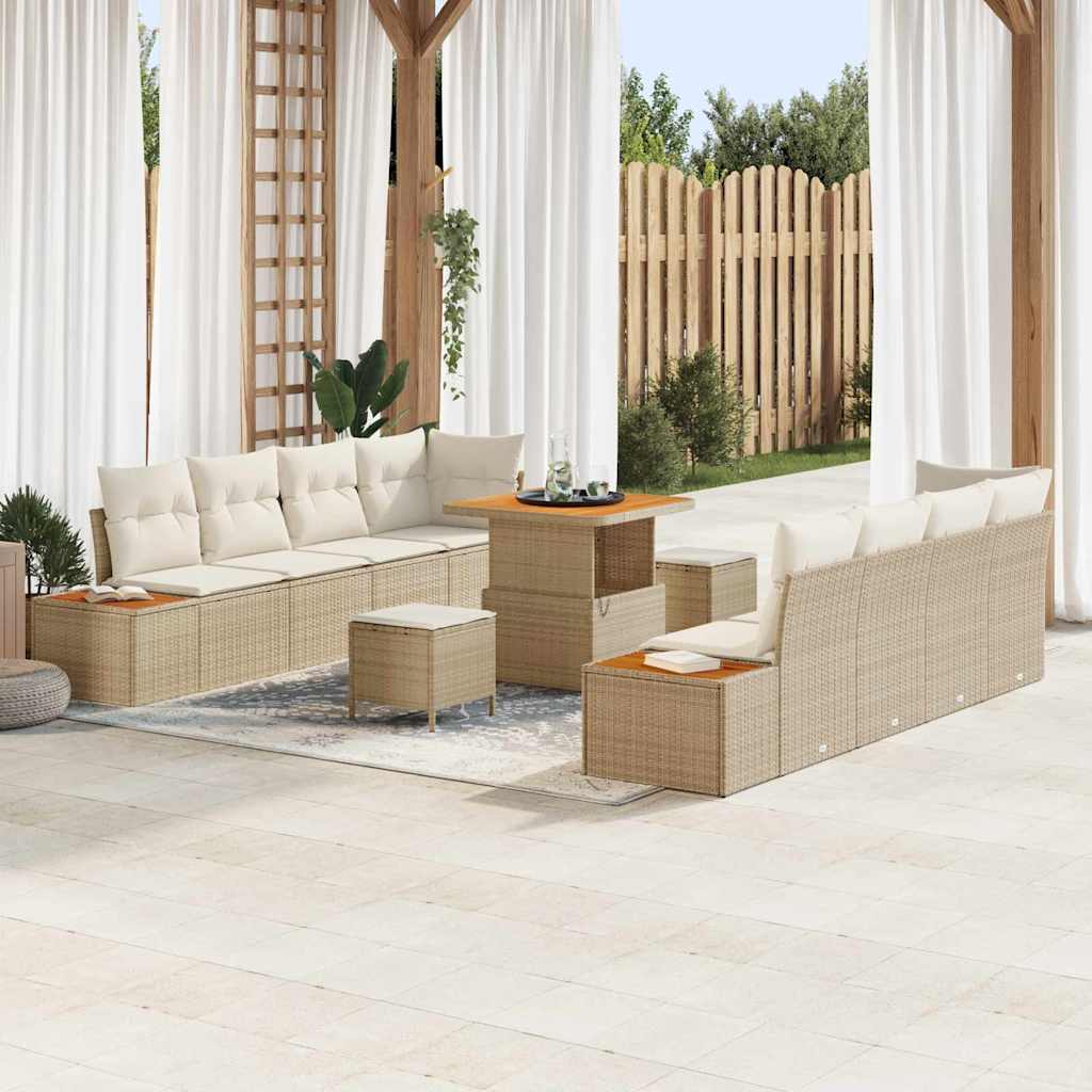 Set Divano da Giardino con cuscino 11 pcs Beige Poly Rattan - homemem39