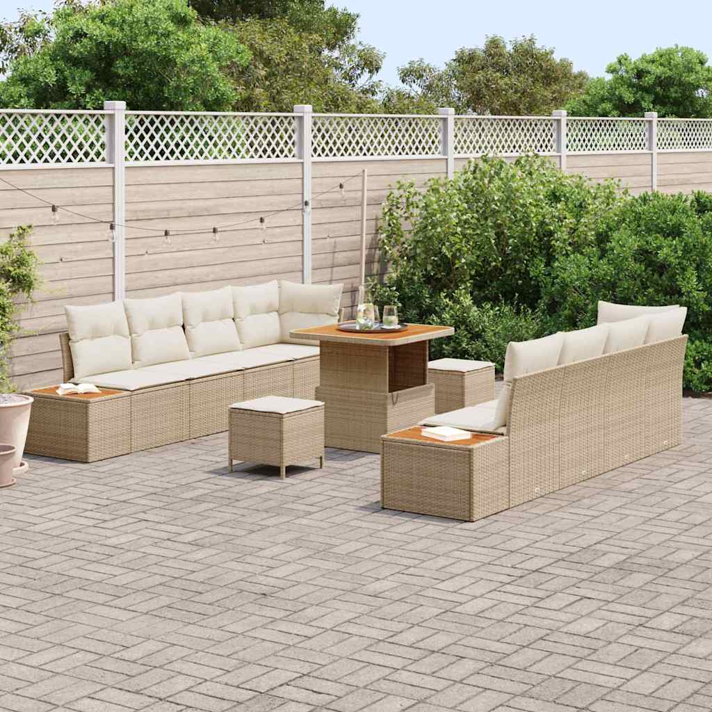 Set Divano da Giardino con cuscino 11 pcs Beige Poly Rattan - homemem39