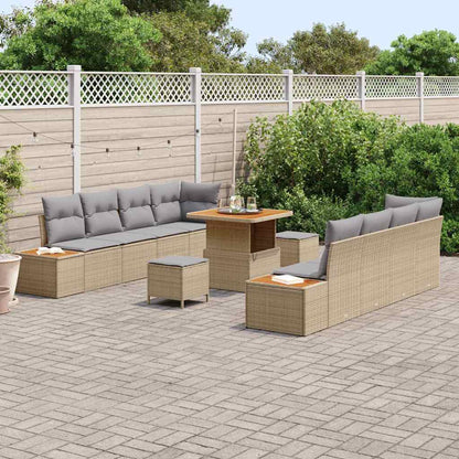 Set Divano da Giardino con cuscino 11 pcs Beige Poly Rattan - homemem39