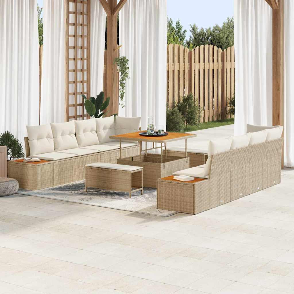 Set Divano da Giardino con cuscino 11 pcs Beige Poly Rattan - homemem39