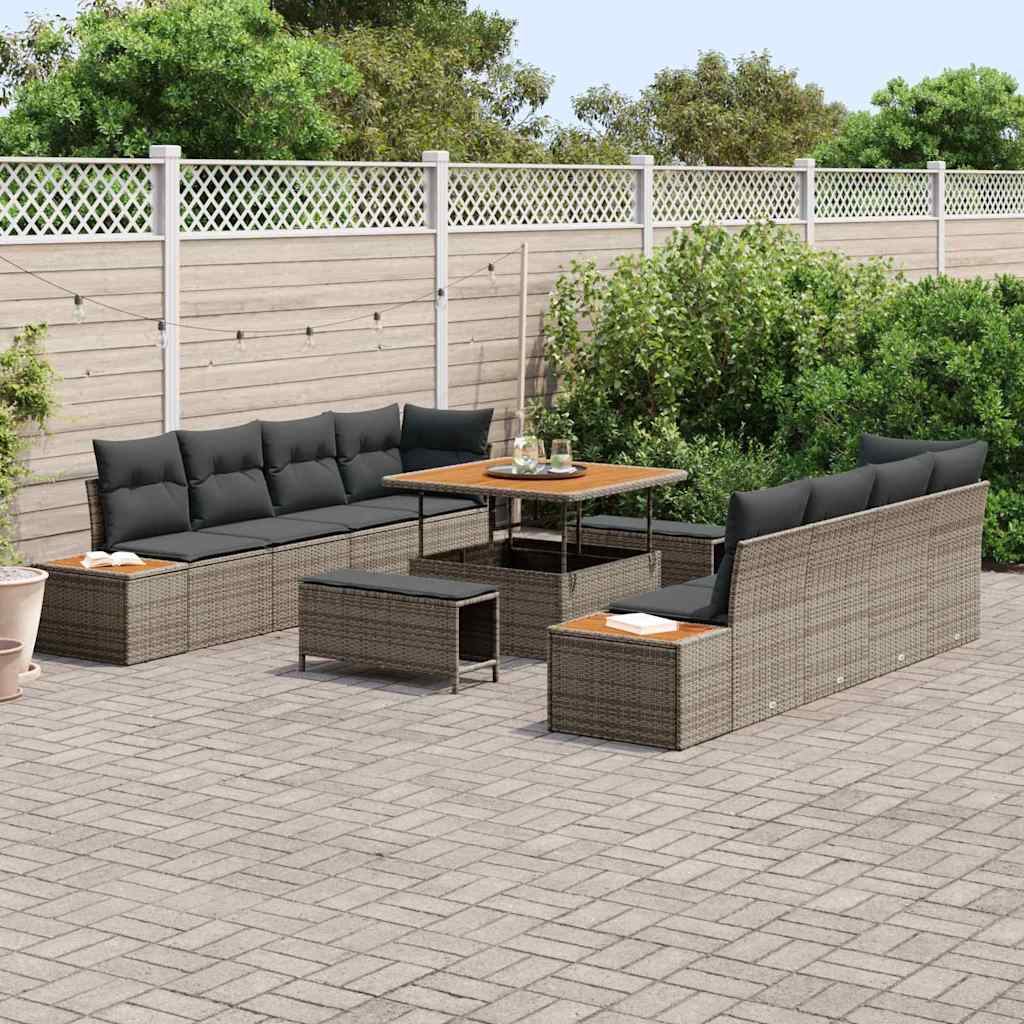 Set Divano da Giardino con cuscino 11 pcs Grigio Poly Rattan - homemem39