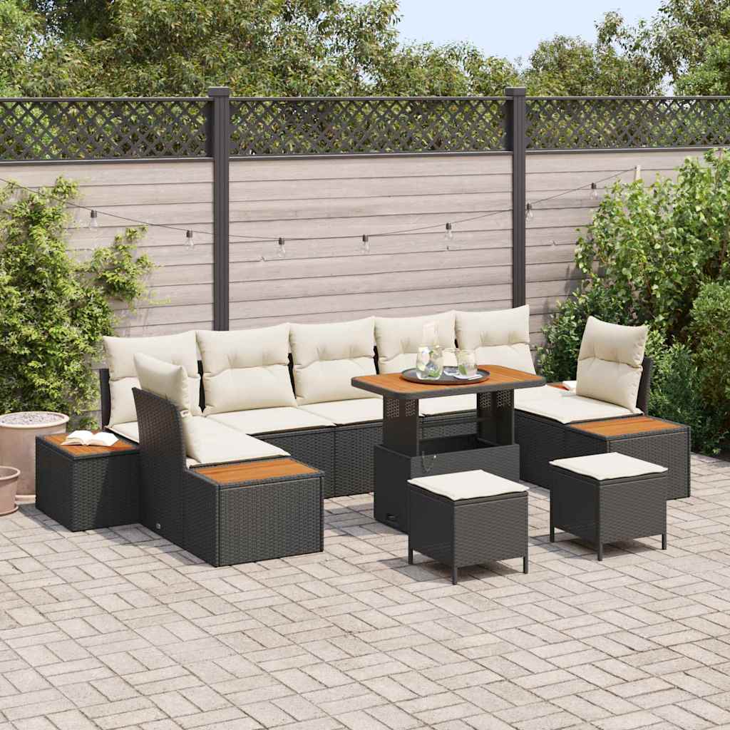 Set Divano da Giardino con cuscino 10 pcs Nero Poly Rattan - homemem39