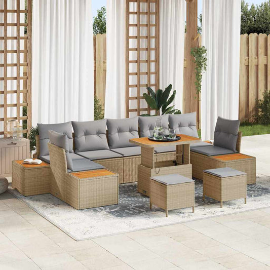 Set Divano da Giardino con cuscino 10 pcs Beige Poly Rattan - homemem39