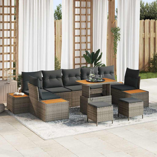 Set Divano da Giardino con cuscino 10 pcs Grigio Poly Rattan - homemem39