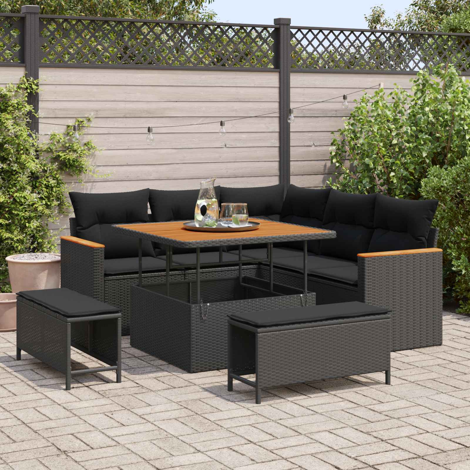 Set Divano da Giardino 8 pz Nero polyrattan | homemem39