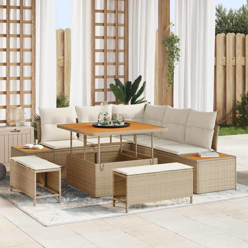 Set Divano da Giardino 8 pcs Beige polyrattan
