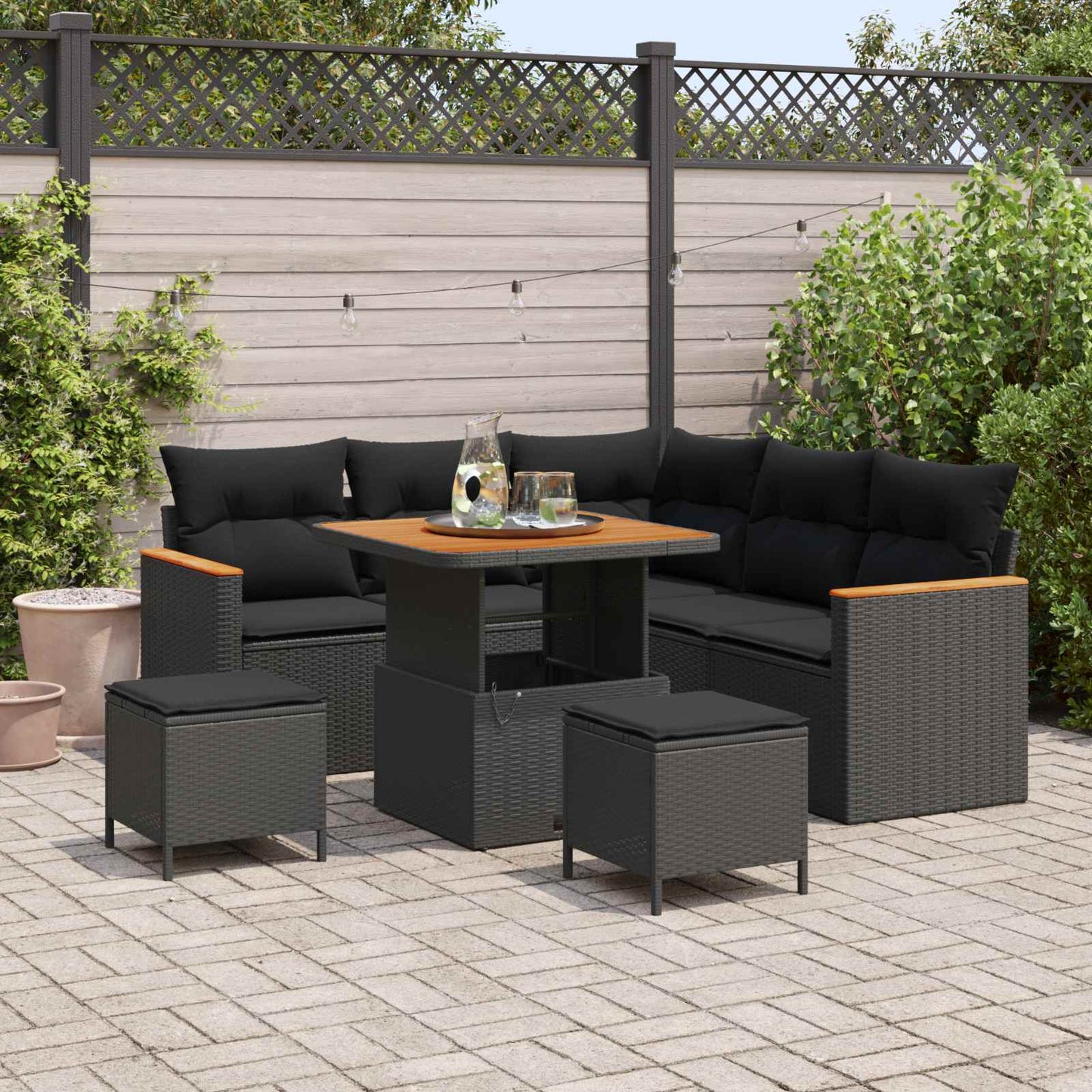 Set Divano da Giardino 8 pz Nero polyrattan | homemem39