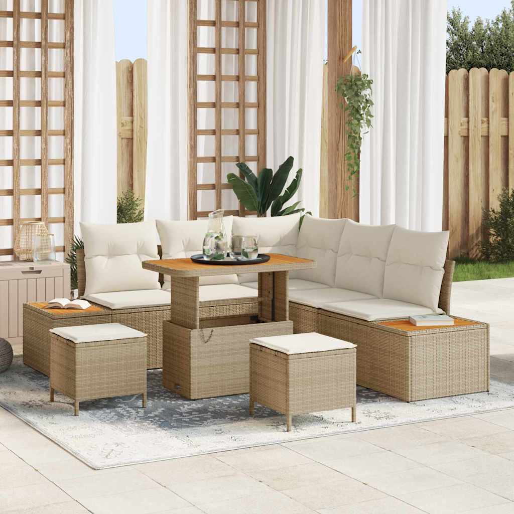 Set Divano da Giardino con cuscino 8 pcs Beige Poly Rattan - homemem39