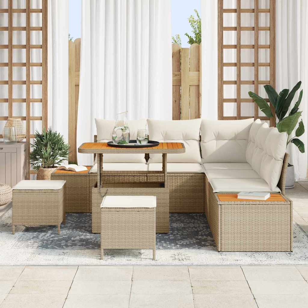 Set Divano da Giardino con cuscino 8 pcs Beige Poly Rattan - homemem39