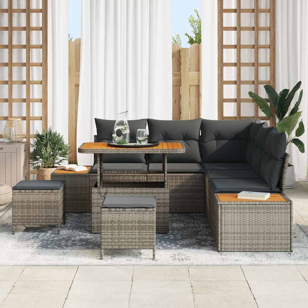 Set Divano da Giardino con cuscino 8 pcs Grigio Poly Rattan - homemem39