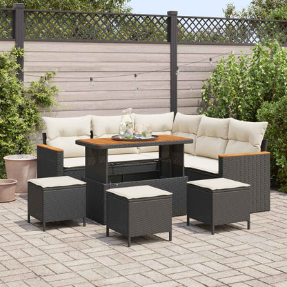Set Divano da Giardino 9 pz Nero polyrattan