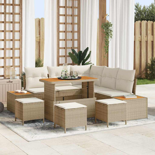 Set Divano da Giardino con cuscino 9 pcs Beige Poly Rattan - homemem39