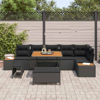 Set Divano da Giardino 9 pcs Nero polyrattan