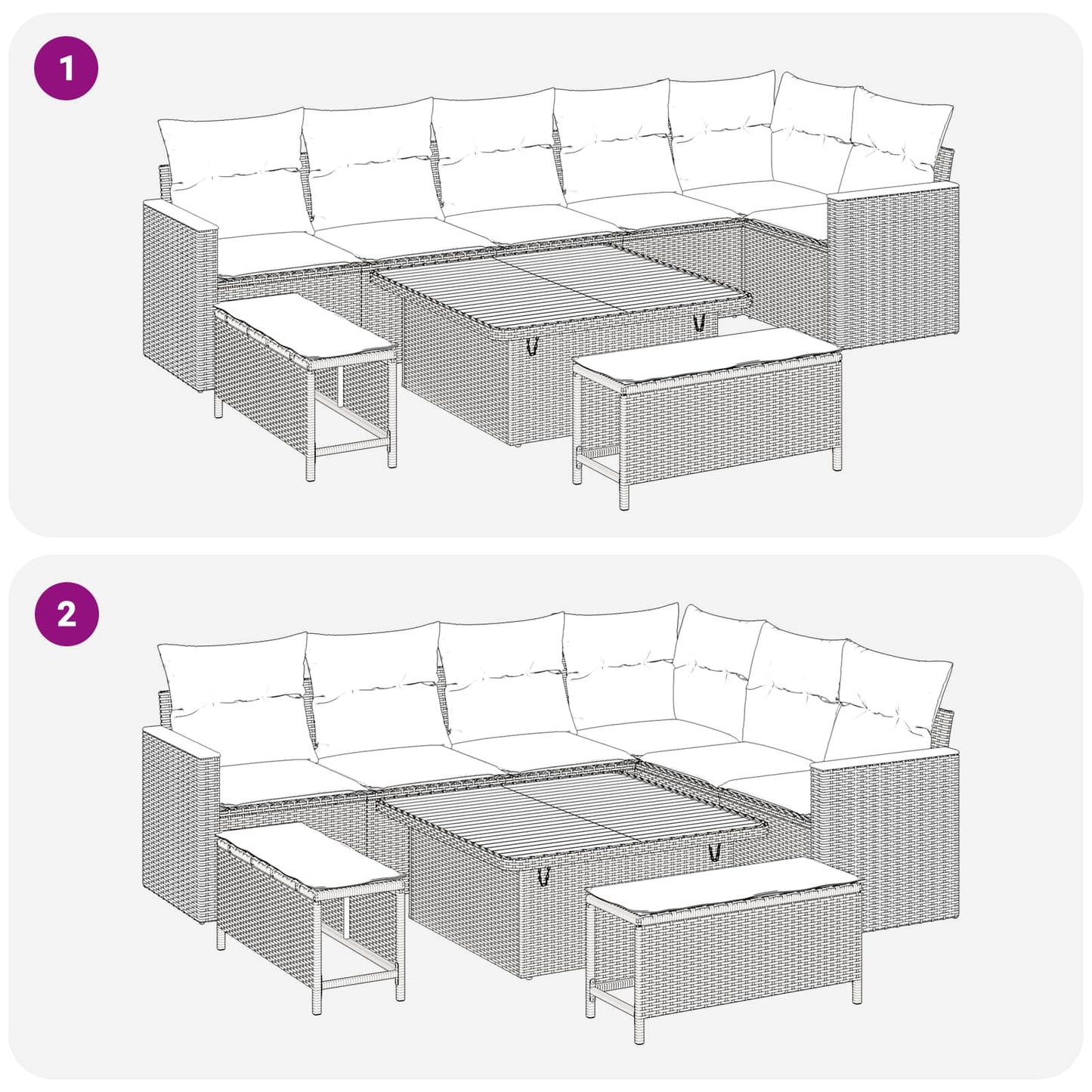 Set Divano da Giardino 9 pcs Nero polyrattan