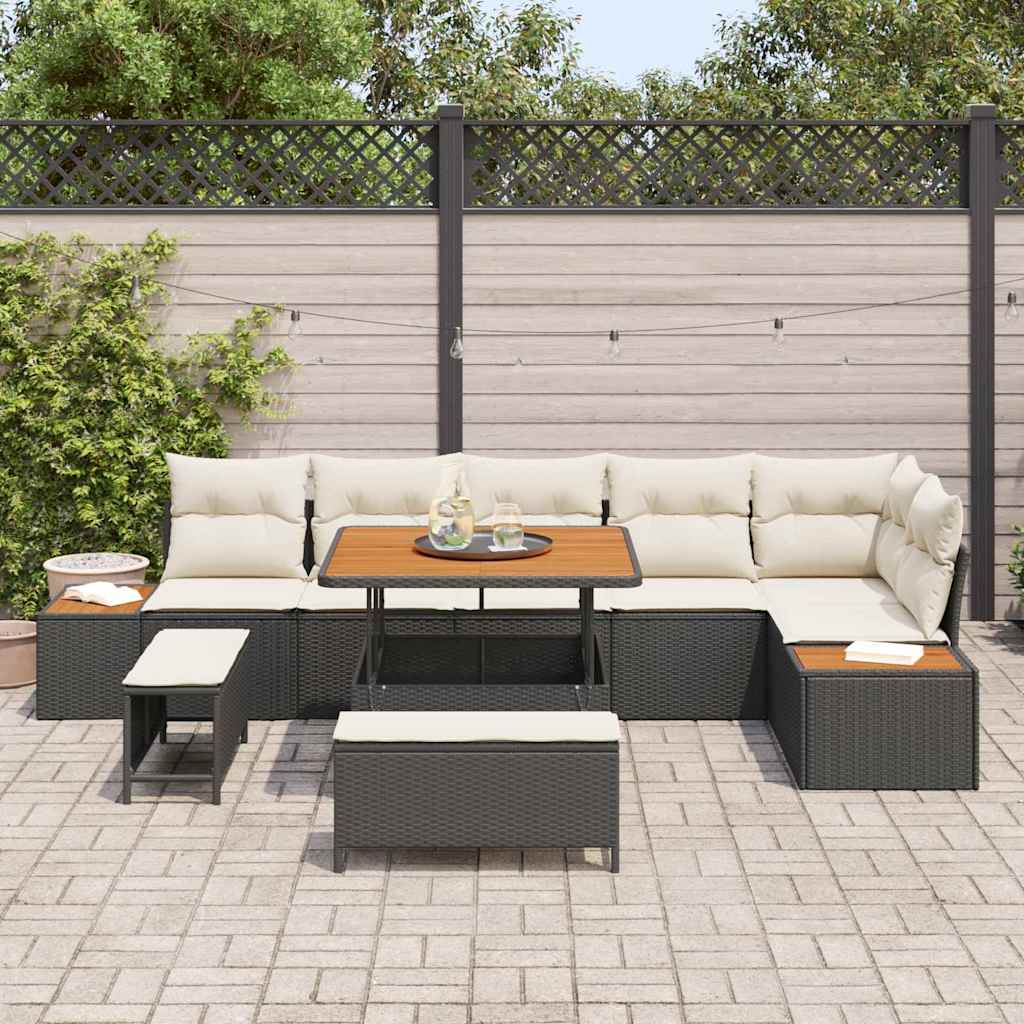Set Divano da Giardino con cuscino 9 pcs Nero Poly Rattan - homemem39