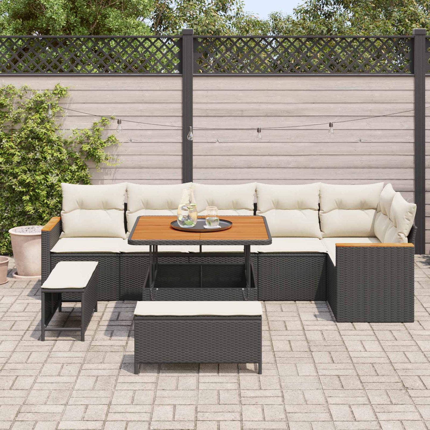 Set Divano da Giardino 9 pcs Nero polyrattan | homemem39