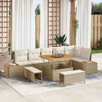 Set Divano da Giardino con cuscino 9 pcs Beige Poly Rattan - homemem39
