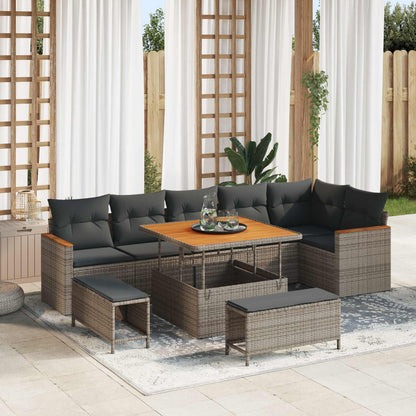 Set Divano da Giardino 9 pcs Grigio polyrattan | homemem39