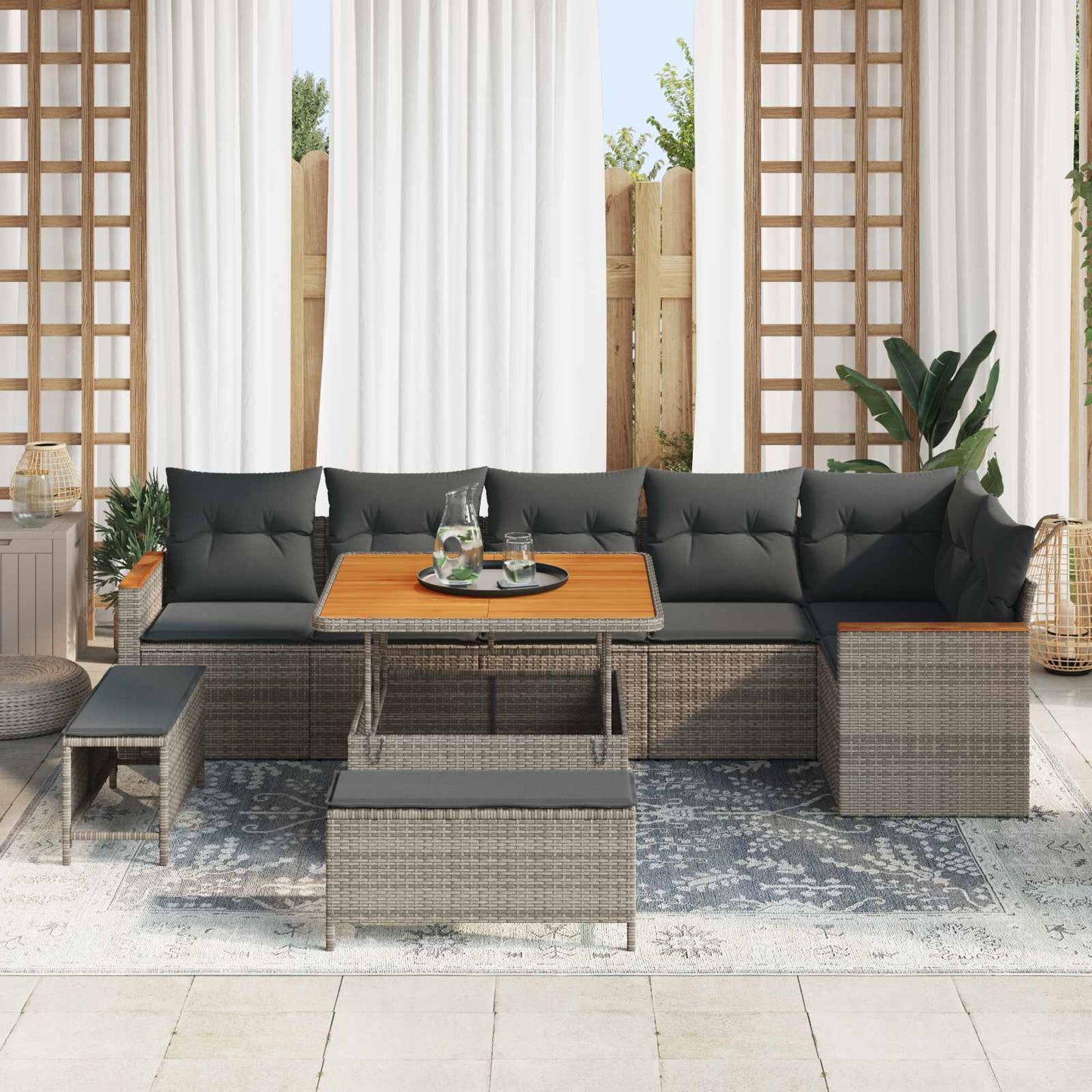 Set Divano da Giardino 9 pcs Grigio polyrattan | homemem39