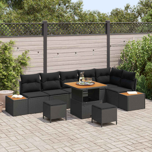 Set Divano da Giardino 9 pcs Nero polyrattan