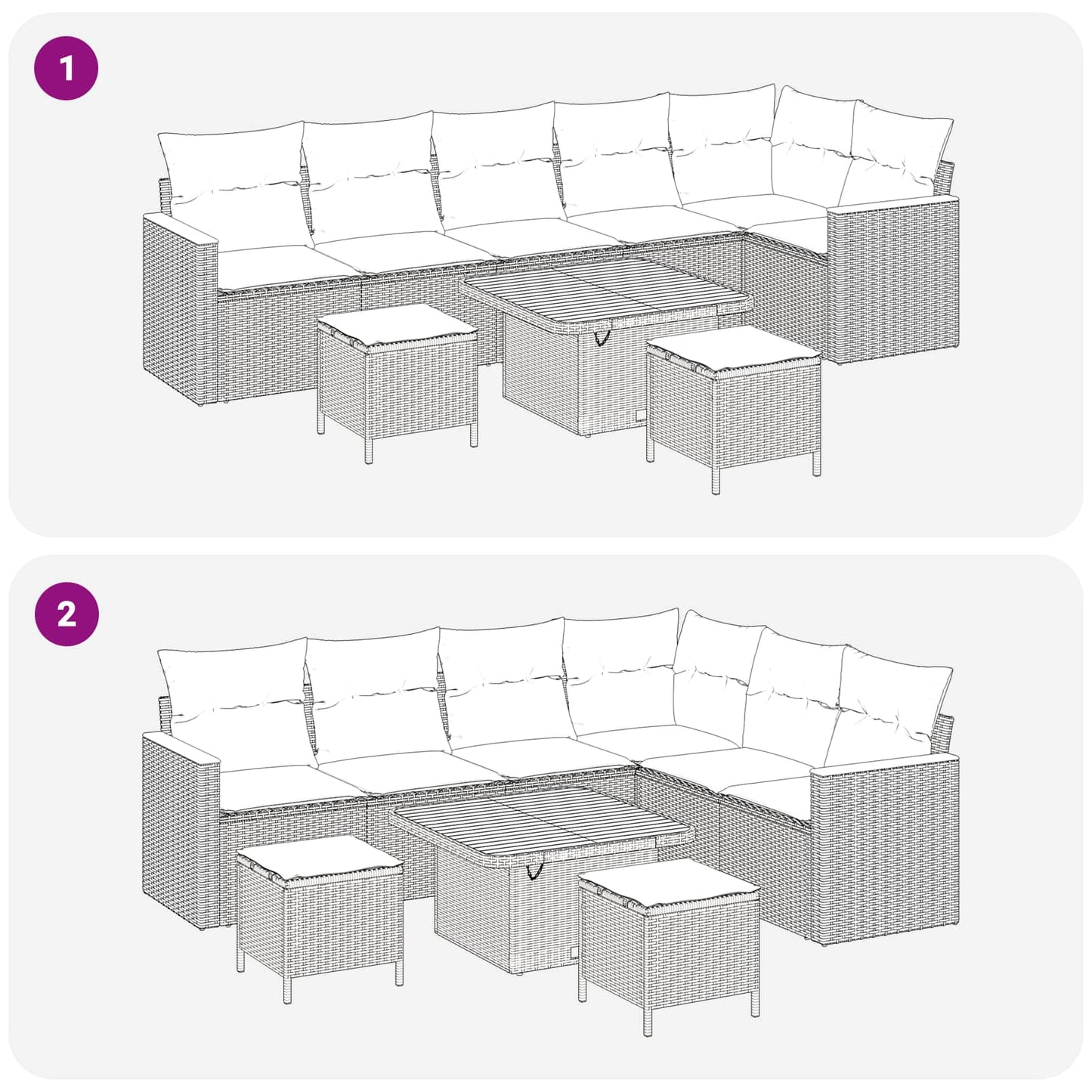 Set Divano da Giardino 9 pcs Nero polyrattan