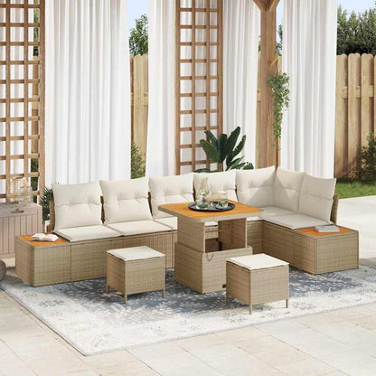 Set Divano da Giardino con cuscino 9 pcs Beige Poly Rattan - homemem39