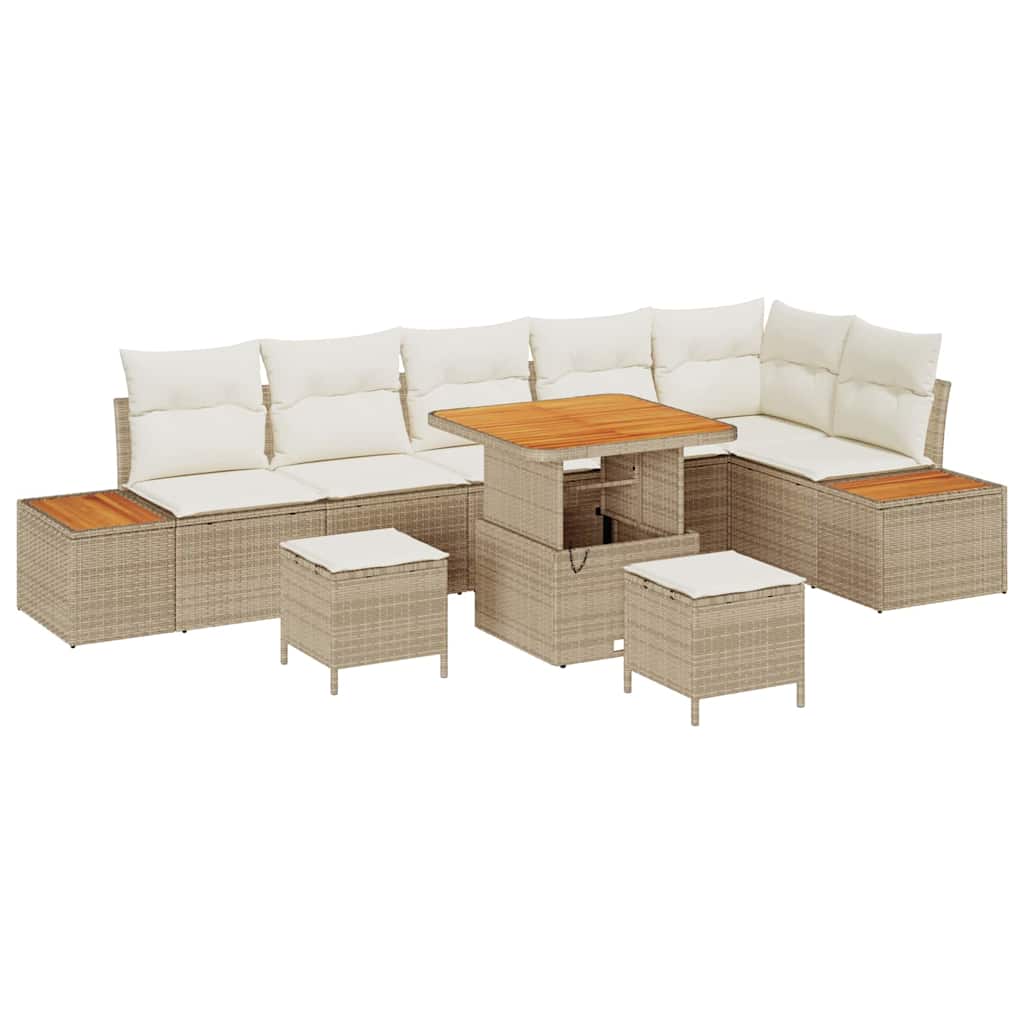 Set Divano da Giardino con cuscino 9 pcs Beige Poly Rattan - homemem39