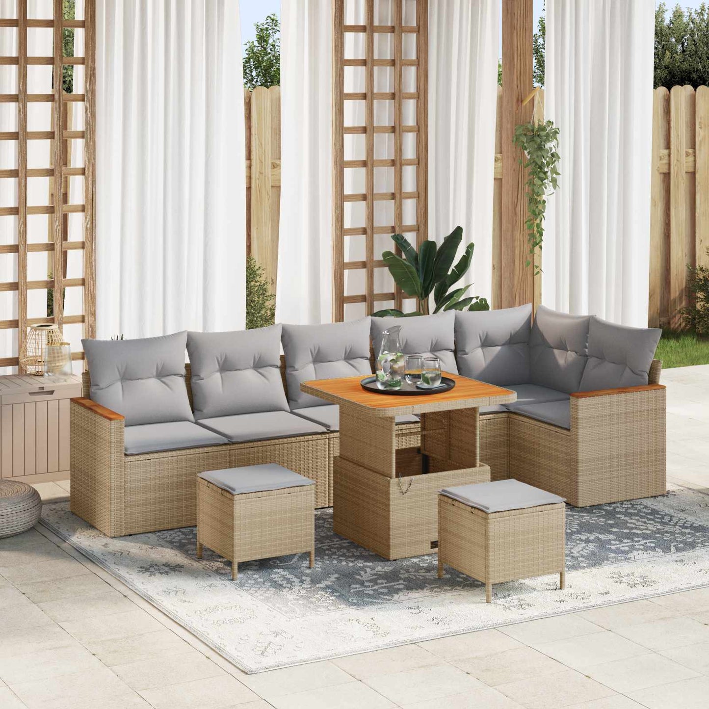 Set Divano da Giardino 9 pcs Beige polyrattan | homemem39