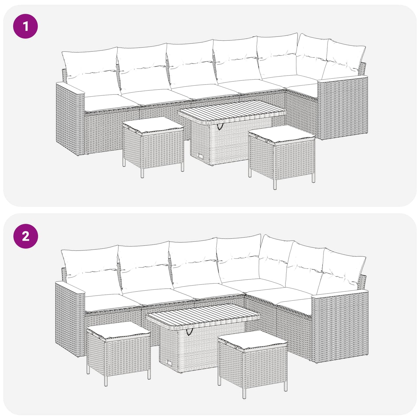 Set Divano da Giardino 9 pcs Nero polyrattan