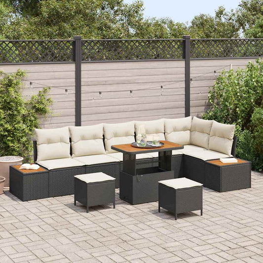 Set Divano da Giardino con cuscino 9 pcs Nero Poly Rattan - homemem39