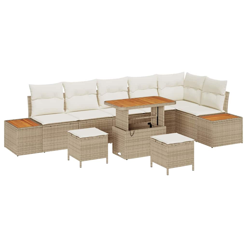 Set Divano da Giardino con cuscino 9 pcs Beige Poly Rattan - homemem39