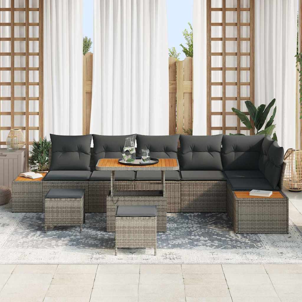 Set Divano da Giardino con cuscino 9 pcs Grigio Poly Rattan - homemem39