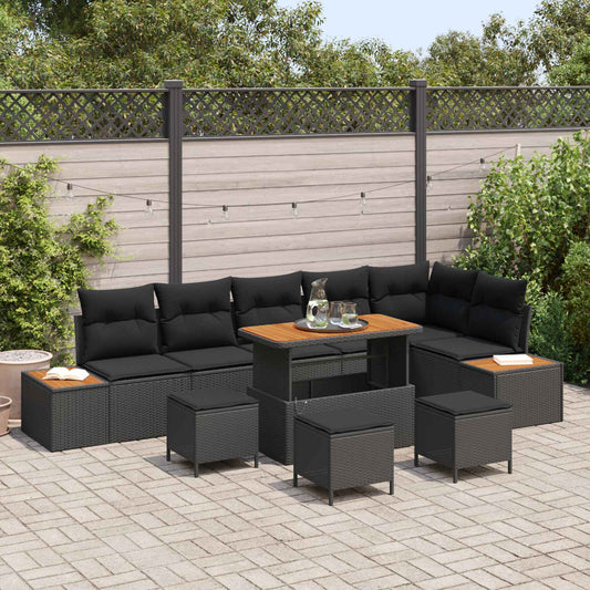 Set Divano da Giardino 10 pcs Nero polyrattan