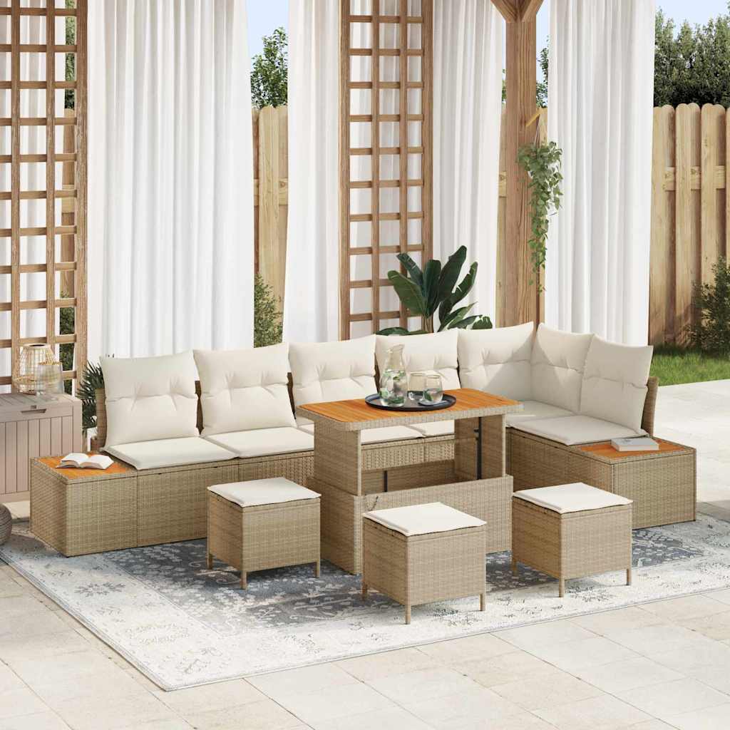 Set Divano da Giardino con cuscino 10 pcs Beige Poly Rattan - homemem39